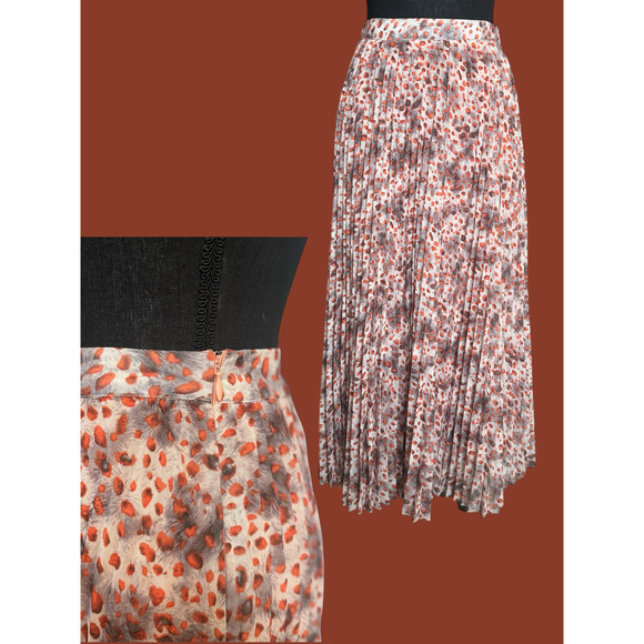 Pleated Skirt Womens Small Leopard Print Fall Colors Midi Skies are Blue - Picture 11 of 11